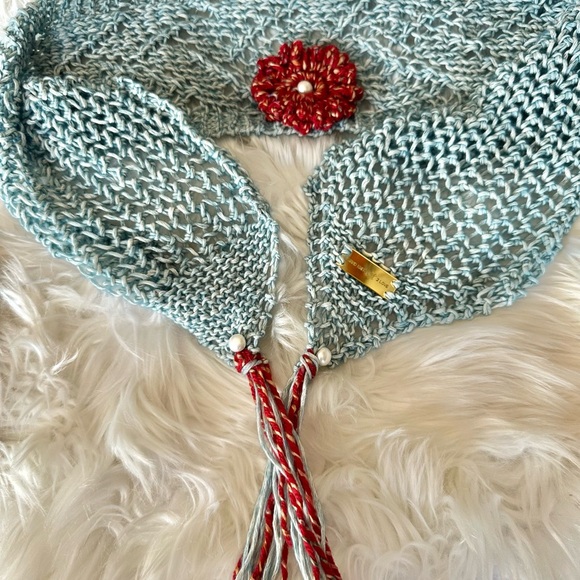 Hand Knits 2 Love Cotton Bandana Headband Scarf Lace Flower Beads Designer Sage - Picture 13 of 13